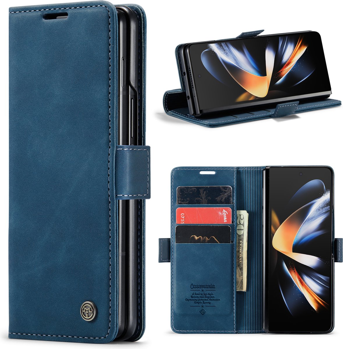 Casemania Hoesje Geschikt voor Samsung Galaxy Z Fold 6 - Navy Blue - Portemonnee Book Case