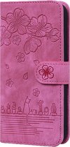 Coque adaptée pour iPhone 16 - Bookcase - Cordon - Porte-cartes - Portefeuille - Protection appareil photo - Motif fleurs - Simili cuir - Rose