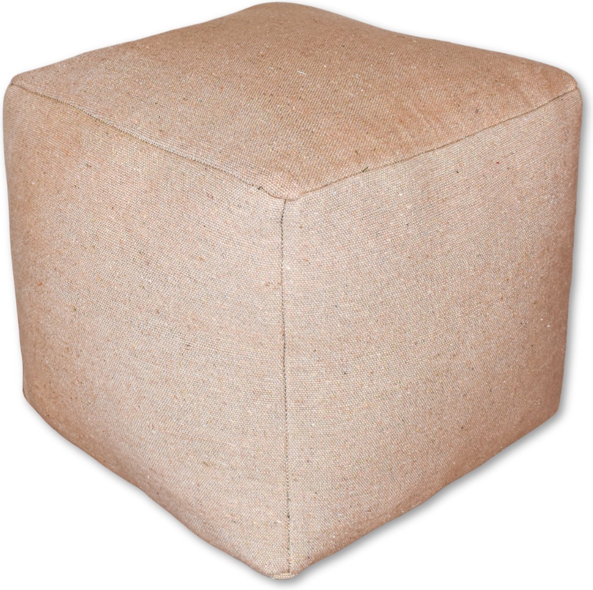 Poufs&Pillows Vierkante Poef - Handgemaakt - Beige - Gemaakt uit Wol en Katoen - Poef van stof - 40x40x35 cm