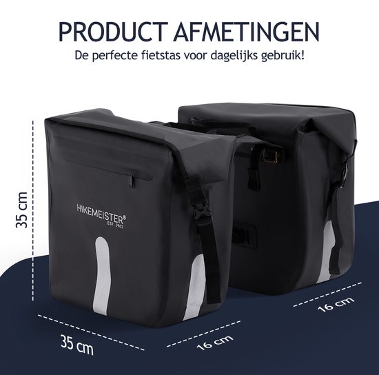 Hikemeister ® Paris - Fietstas Dubbel - Waterdicht Materiaal - 46L - Zwart - 500D Polyester - Fietstassen elektrische fietsen van Hikemeister — afbeelding 2