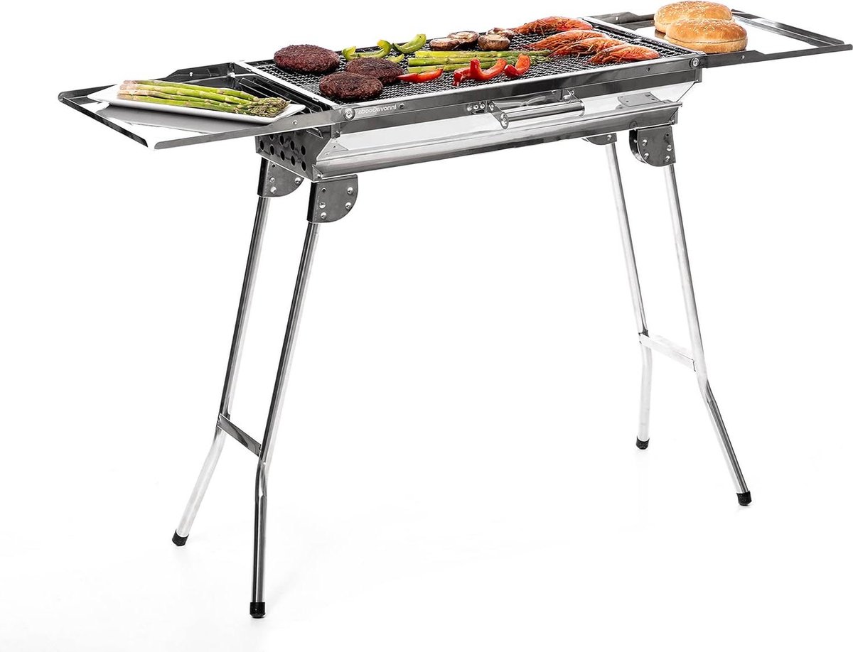 Opvouwbare Campinggrill Draagbare Barbecue Roestvrij Staal Multifunctioneel Maaltijdplateau Muggenafstotende Lamp Grijs