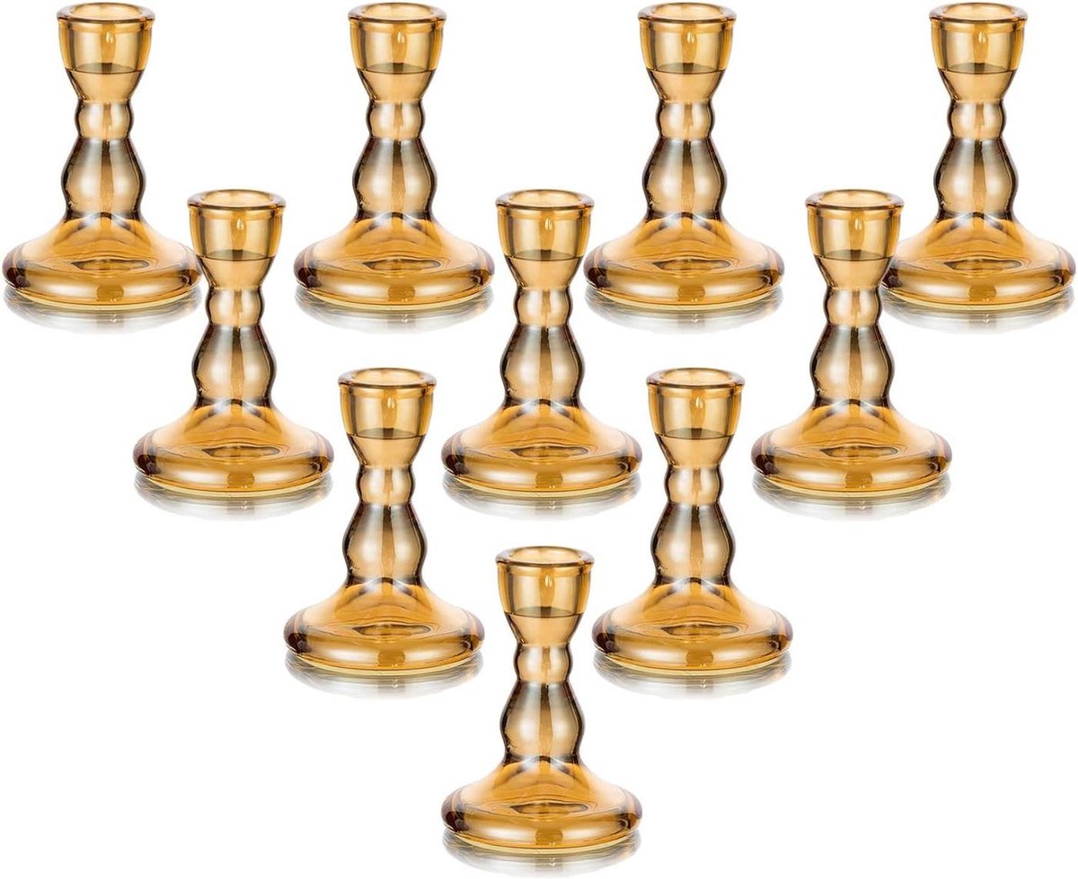 Glazen kandelaar 10 stuks Amber glas toelopende kaarshouders voor bruiloft kerst - Bulk aankoop