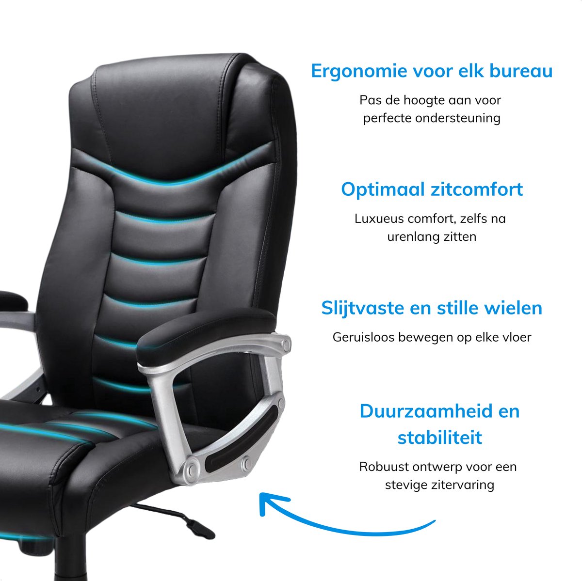 ACAZA Bureaustoel - Ergonomische Bureaustoel - Zwart - Tot 150 kg - Gaming Stoel - Gamestoel - Bureaustoelen voor Volwassenen - Office Chair - Bureau Stoel - NEN-EN 1335 getest en gekeurd – foto 4