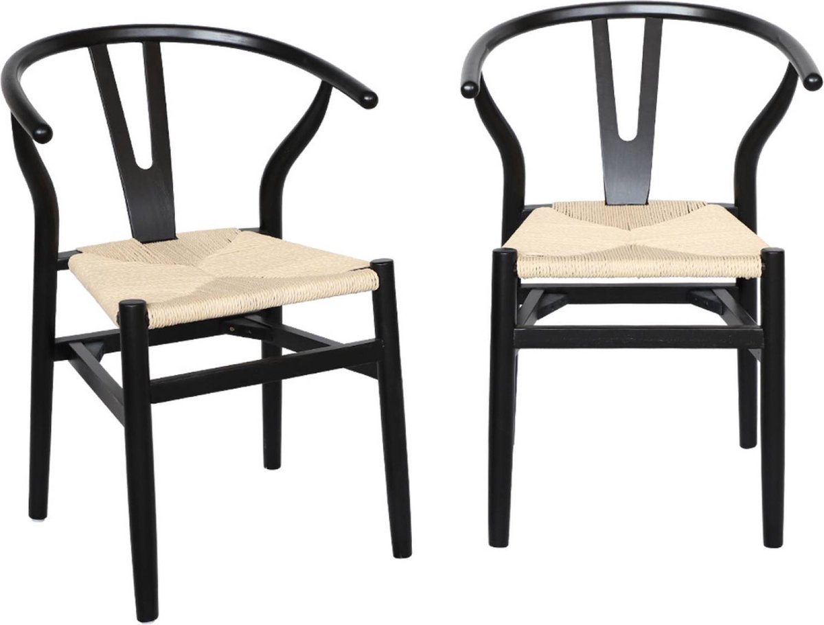 sweeek - Set van 2 stoelen van hout met touw vintage - cecile