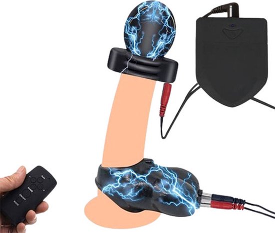 Foto: E stim eikel en balzak elektrische stimulatie penis en scrotum stroom seks schok bdsm 2 in 1 luxe set goede kwaliteit