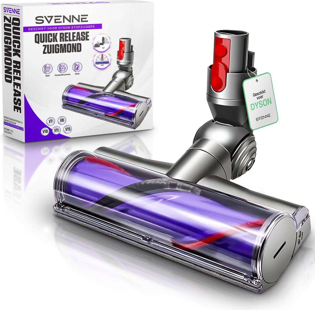 SVENNE® Quick Release Mondstuk Parketborstel – Accessoires en Onderdelen voor Steelstofzuiger – Zuigmond Geschikt voor Dyson V15 / V11 / V10 / V8 / V7 – Wasbaar Opzetstuk – Langdurig Gebruik
