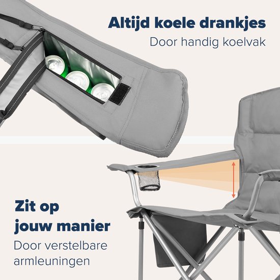 TRVLMORE Campingstoel - Opvouwbaar - XL - Comfortabele Vouwstoel - 150 kg draagvermogen - Drankhouder - Koelvak - Visstoel - Klapstoel - Grijs van TRVLMORE — afbeelding 4