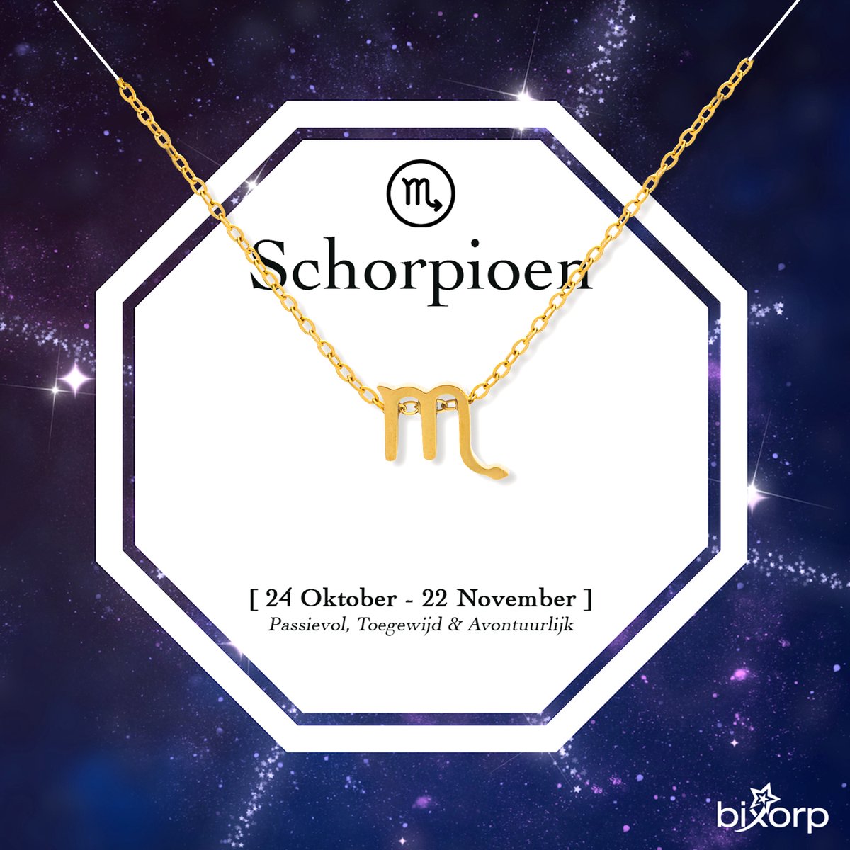 Bixorp Stars Sterrenbeeld Ketting Schorpioen / Scorpio - Stainless Steel met Goud Verguld - 45cm Ketting met Zodiac Hanger - Inclusief Cadeau Verpakking
