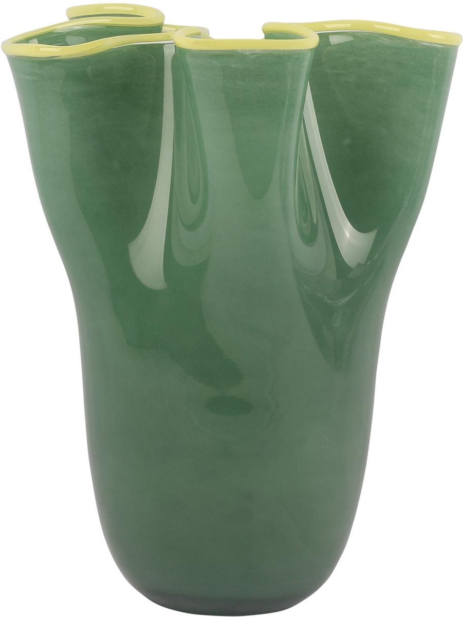 Present Time Vaas Ruffles - Groen - Ø23cm - Glas - Scandinavisch - Bloemenvaas - Woondecoratie - Decoratieve vaas voor woonkamer of slaapkamer