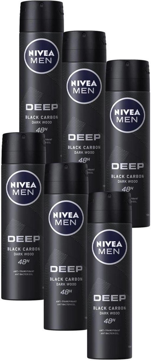 Goedkoopste Nivea Deodorant Spray - Men Deep Black Carbon - Voordeelverpakking 6 x 150 ml