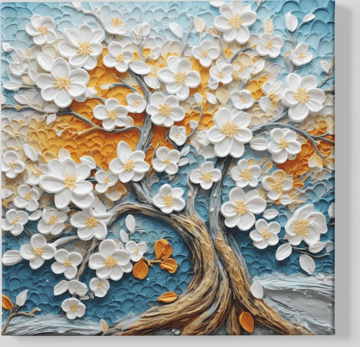 Trendex Global Vierkant Canvas Schilderij - Levensboom - 100x100x2 cm Wit