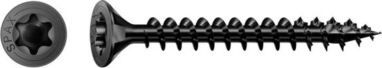 Zwarte SPAX Torx schroef, 5x40mm, met T20 aandrijving en verzonken kop.