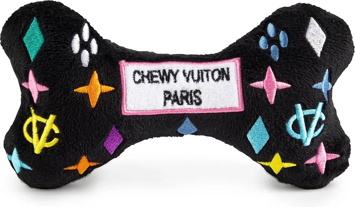 Black Monogram Chewy Vuiton Bone Squeaker hondenspeeltje L