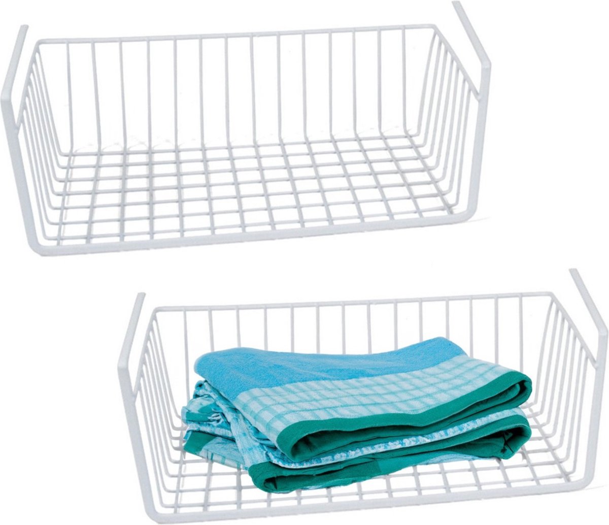 Kastmandje - 2x - wit - metaal - 37 x 25 x 11 cm - opberg hangmand