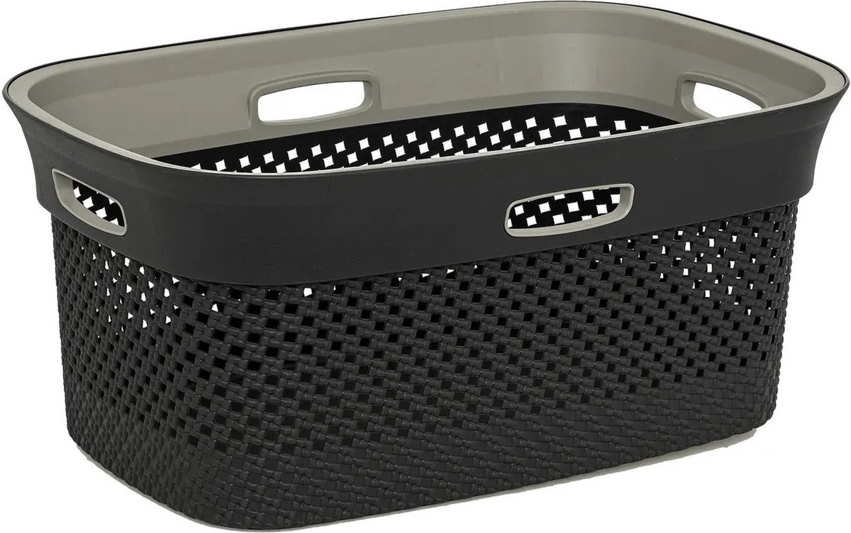 Goedkoopste 5Five Wasmand van rotan gevlochten - antraciet - kunststof - 45 liter - 59 x 39 x 27 cm - wasgoed manden