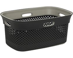 5Five Wasmand van rotan gevlochten - antraciet - kunststof - 45 liter - 59 x 39 x 27 cm - wasgoed manden