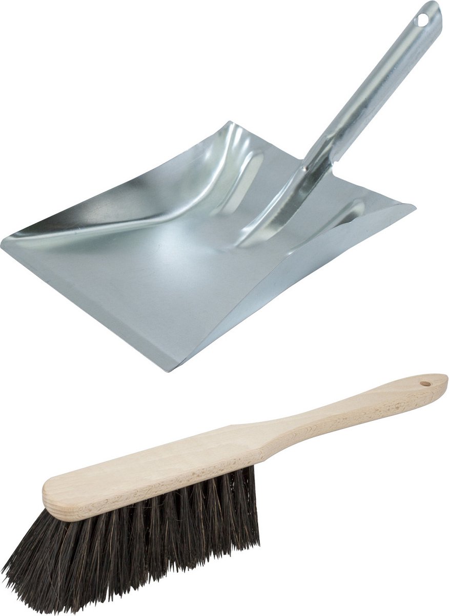 Goedkoopste Brumag Stoffer en Blik set Vikan - voor buiten - blik van metaal - zilver - 38 x 23 cm - borstel hout - Arenga vezels