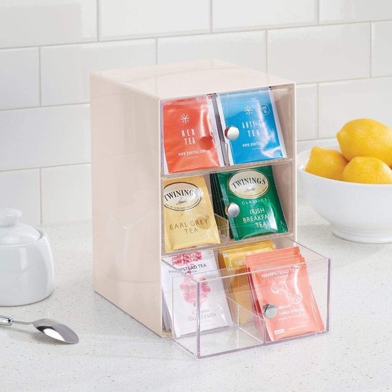 BRASQ Thee Organizer Zwart TB100 - Theedoos 6 vaks - keukenorganizer - Theedoos - Theezakjeshouder - Ruimtebesparend Opbergsysteem