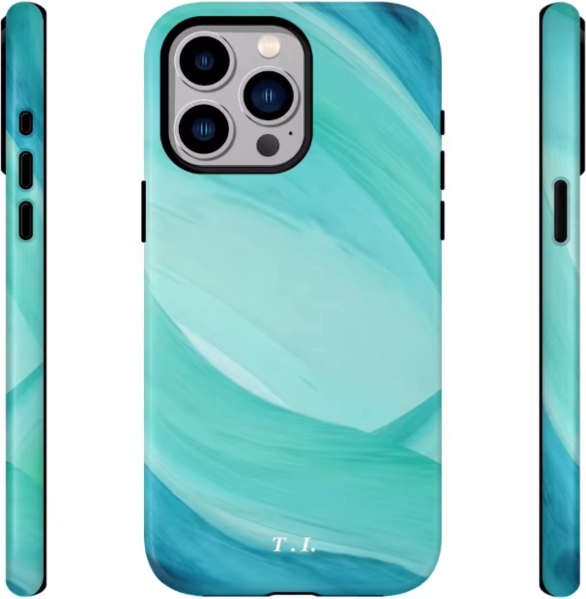 iPhone 14 Pro Max - Blue Ocean Case - Shockproof Hoesje - Blauw - Groen - Abstracte Aquarel look