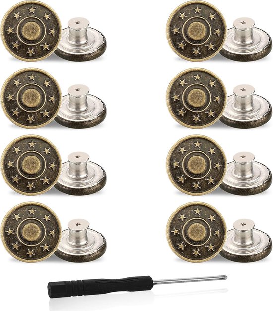 12 stuks 17 mm vervangende jeansknopen, verstelbare en afneembare metalen jeansknop, spijkerknopen, voor jassen, kleding, jeansrok, doe-het-zelf handwerk (brons