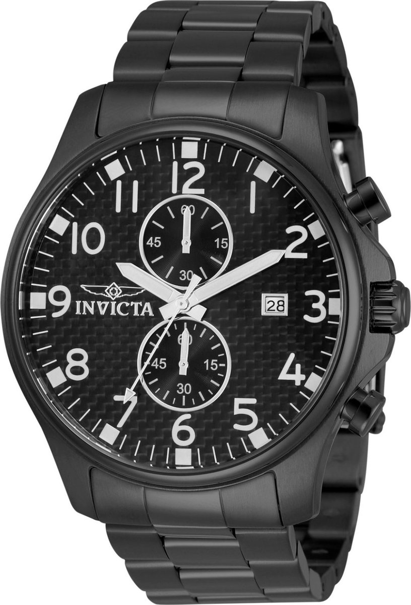 Invicta Specialty 0383 Heren Horloge - Waterdicht - Analoog - Quartz Uurwerk - Roestvrij Staal met zwarte Wijzerplaat - 48mm