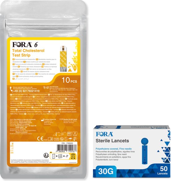 FORA 6 Cholesterol Teststrips + FORA Lancetten 30G (Combo Product) | bol