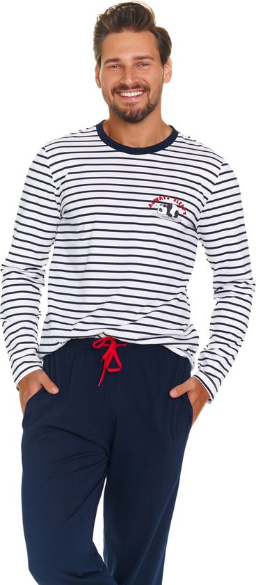 Doctor Nap Hommes Pyjamas Manches Longues Pantalon Long Hiver Noël Assorti Famille Famille pour Hommes Always Sleepy Marine PMB.7115 M