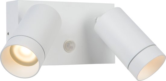 Lucide TAYLOR - Wandspot / Wandlamp Binnen/Buiten - 2xGU10 - IP54 - Bewegingssensor - Wit