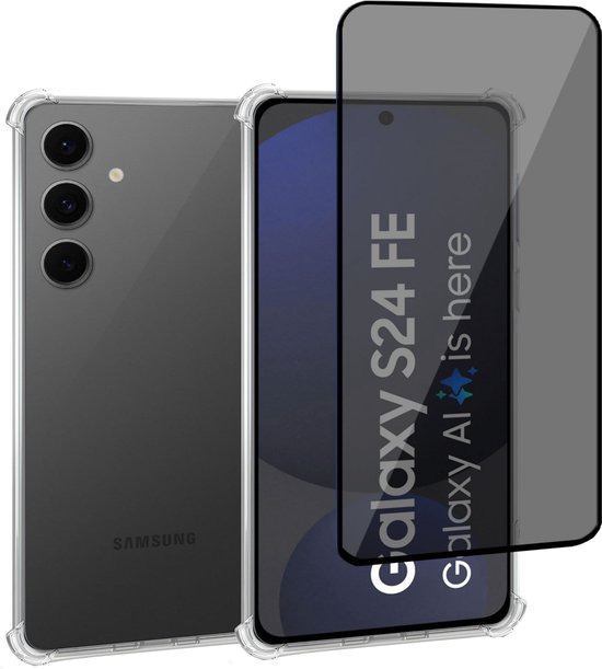 Convient pour Samsung Galaxy S24 FE - Coque + Protecteur d'écran de confidentialité - Privé - Couvercle en Glas trempé