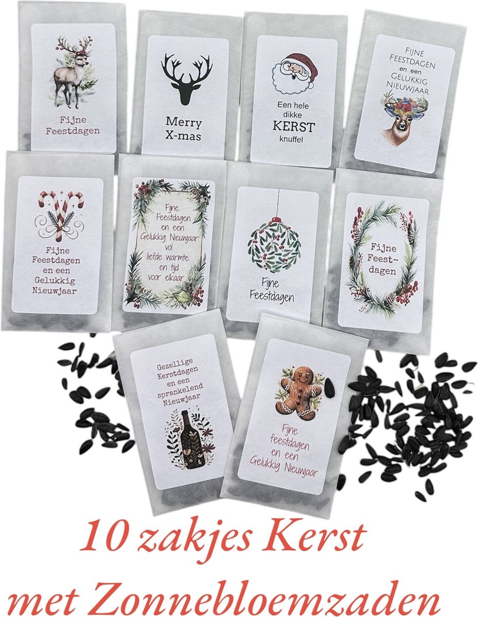 10 pergamijnzakjes met zonnebloemzaden, kerst,uitdeelkadootje,bloemen,zaden,tuin,greengift,attentie,klein kadootje,personaliseren ,kerstkadootje,uitdeel,