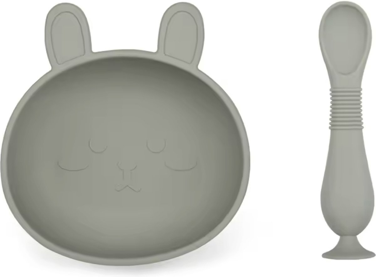 Goedkoopste KimDo - Siliconen Konijnen Bakje met Lepel - Groen - Met zuignap - Bakje - Schaaltjes - kinderservies - Kom - Baby - Kraamcadeau