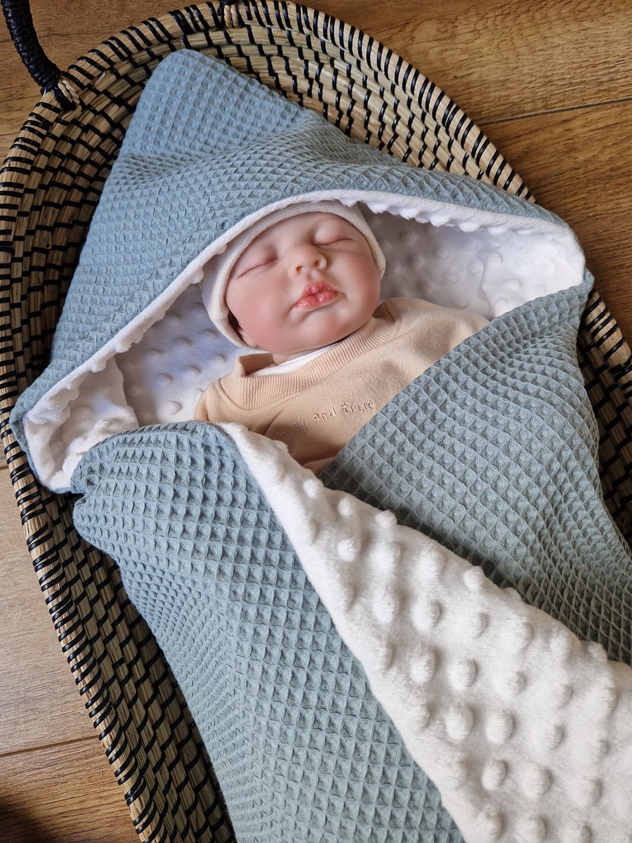 Wikkeldeken - Omslagdoek - Badcape - Oud groen / Teddy - 70x70cm / Baby Creaties
