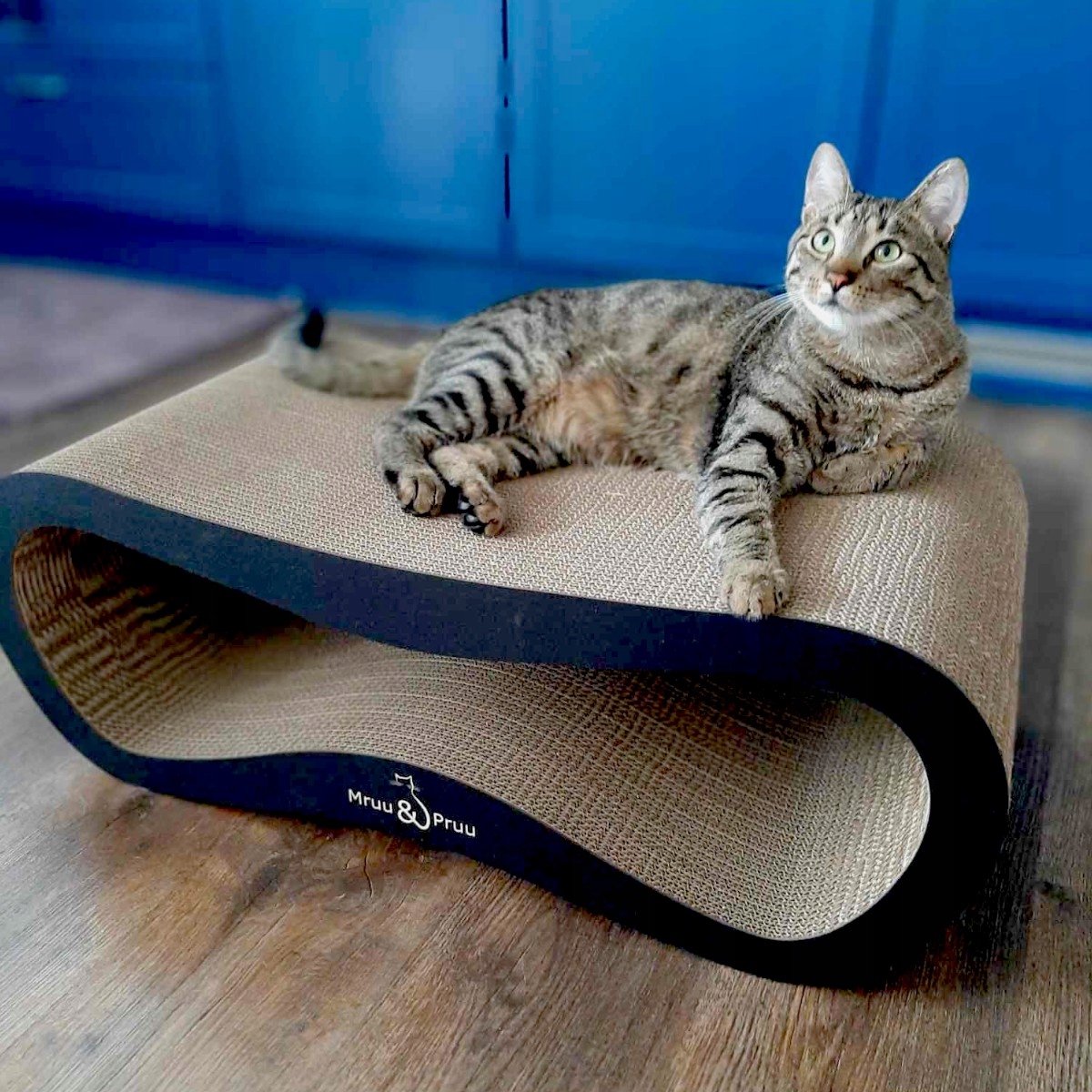 Mruu&Pruu GROOT KATTENKRAASBED XXL LEON ZWART Kattenmand Krabplank Krabpaal Karton Krabmand Kattenbed | 78x28x40 cm thumbnail 6