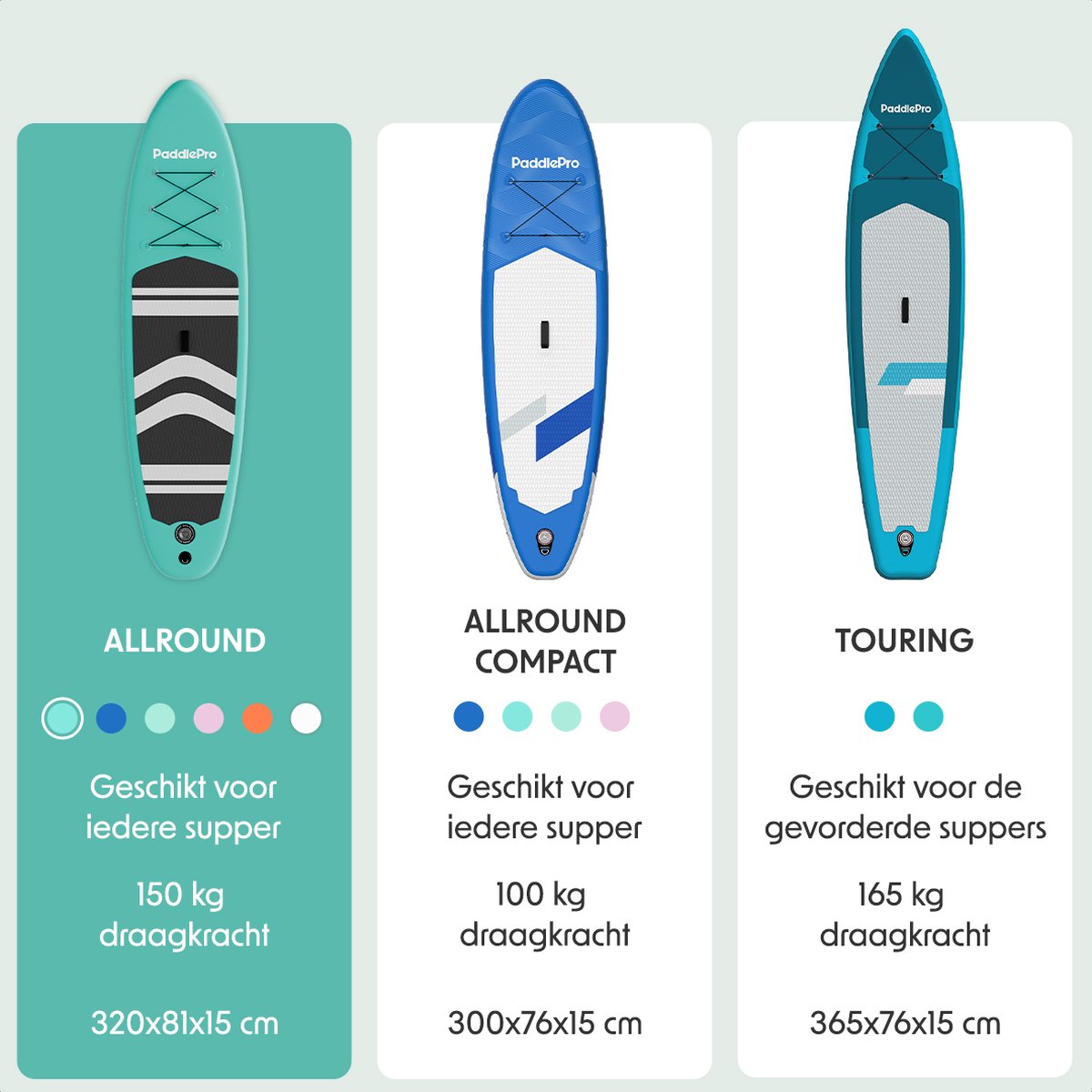 LifeGoods PaddlePro SUP Board - Opblaasbaar Paddle Board - Complete Set - Max. 150KG - 320x81cm - Mintgroen/Zwart – foto 2