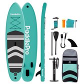LifeGoods PaddlePro SUP Board - Opblaasbaar Paddle Board - Complete Set - Max. 150KG - 320x81cm - Mintgroen/Zwart