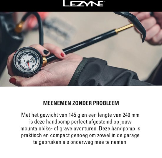 Lezyne Shock Drive Y11 - Hogedruk Shock pomp - Fietspomp - Analoge drukmeter - Tot 27.5 bar - Schrader ventielen - Aluminium - Zwart — afbeelding 2