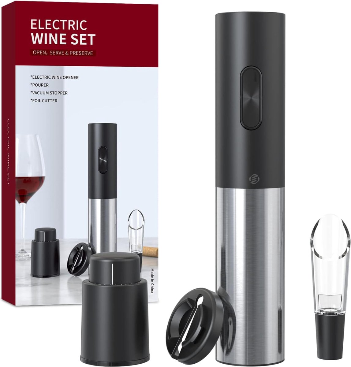 Equivera Elektrische Kurkentrekker Set - Automatische Wijnopener - Wijn Accessoires - Flessenopener - Cadeautip - Premium