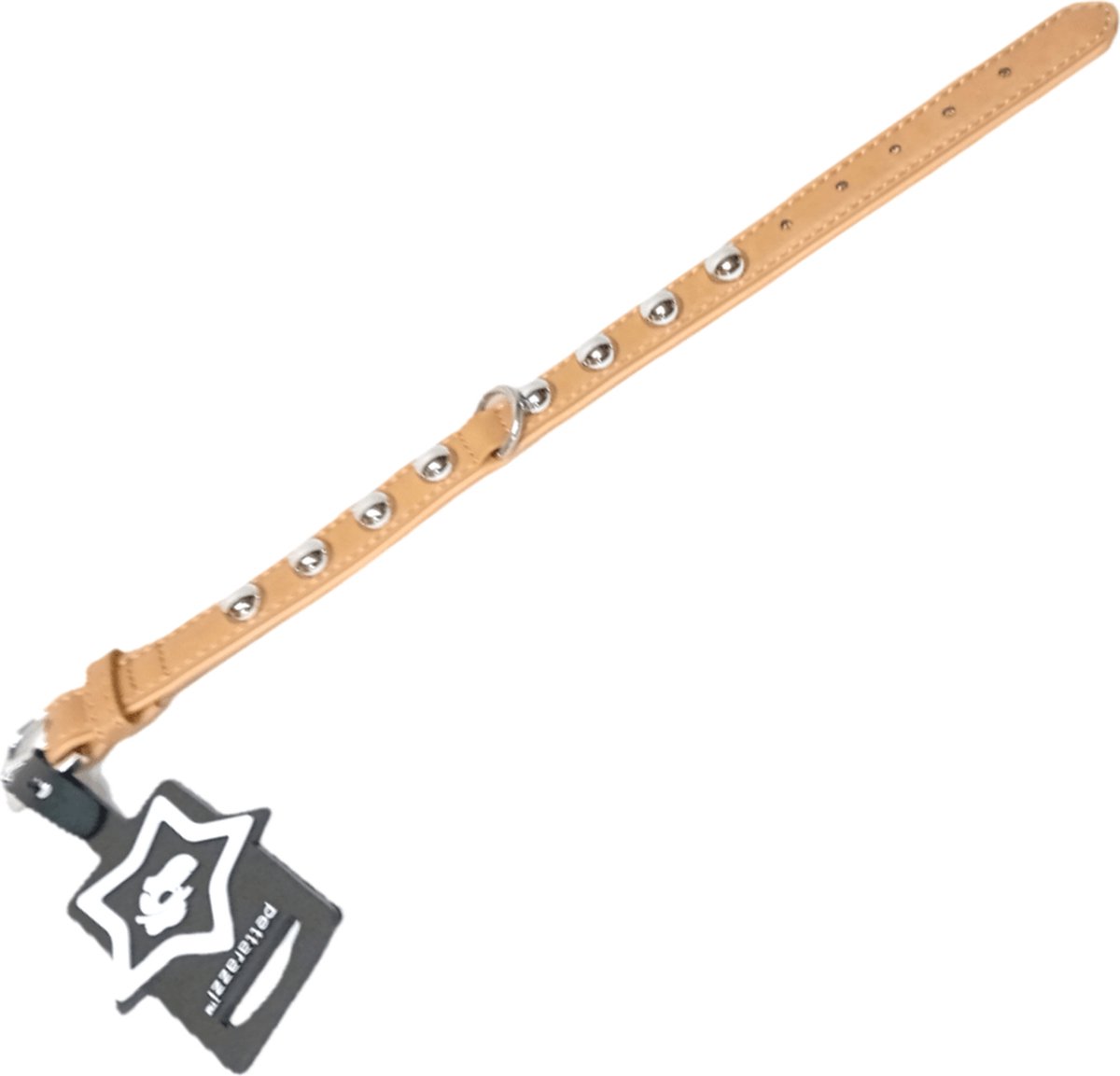 Pettarazzi - Halsband - Camelbruin met Zilveren Knopen - 45cmx25mm