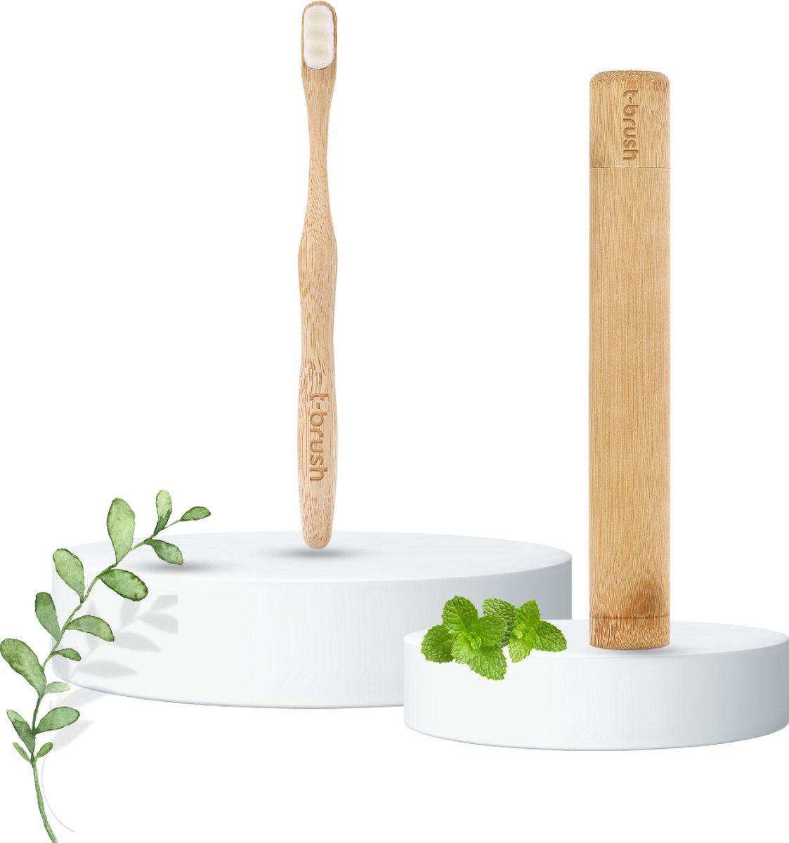 Goedkoopste t-brush | Natuurlijke Tandenborstelset - Wit Nano Bamboe Tandenborstel - Bamboe Tandenborstel Koker - Vegan