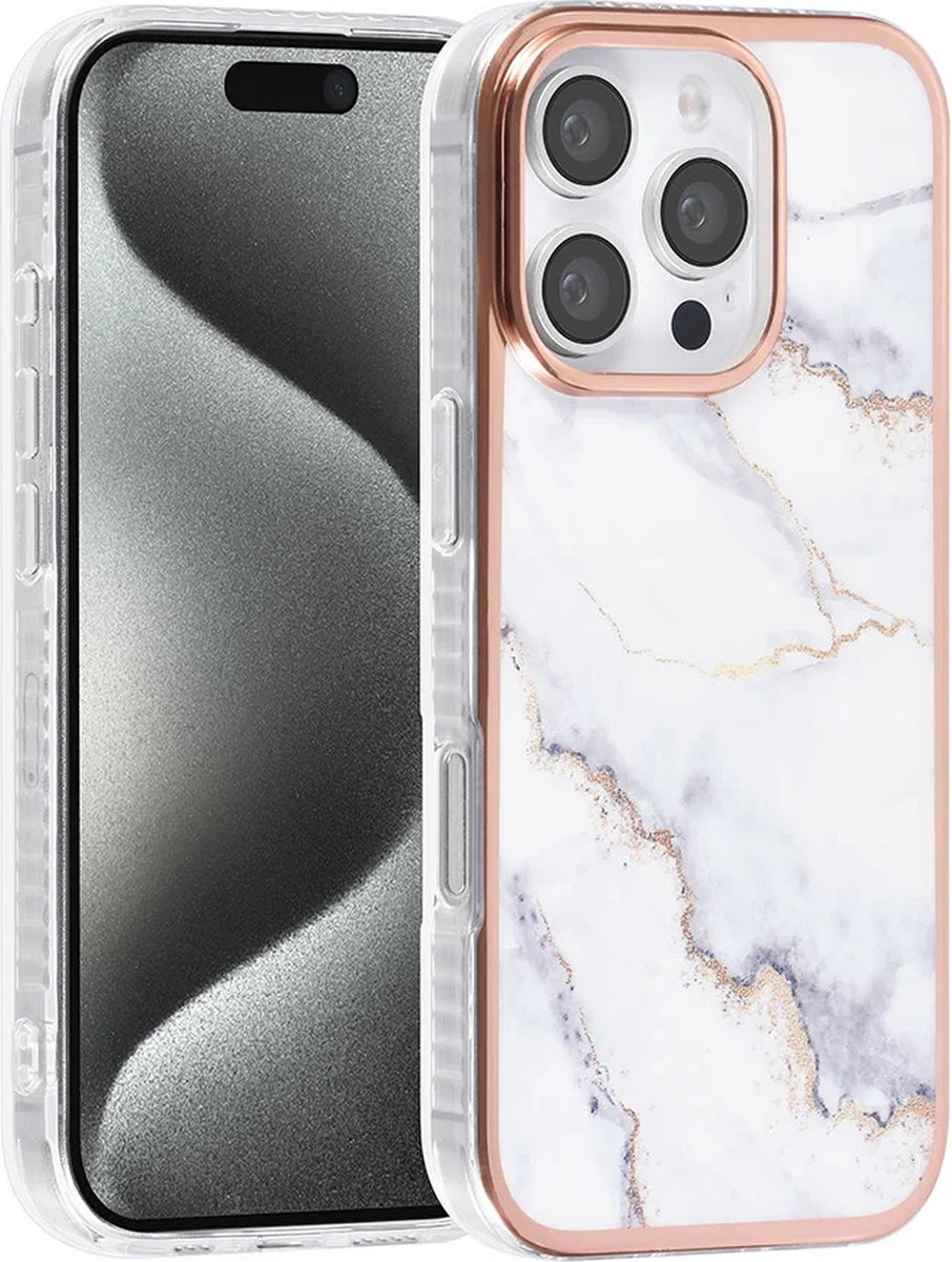 TPU Back Cover hoesje - Marble Wit Print - Geschikt voor: iPhone 16 Pro