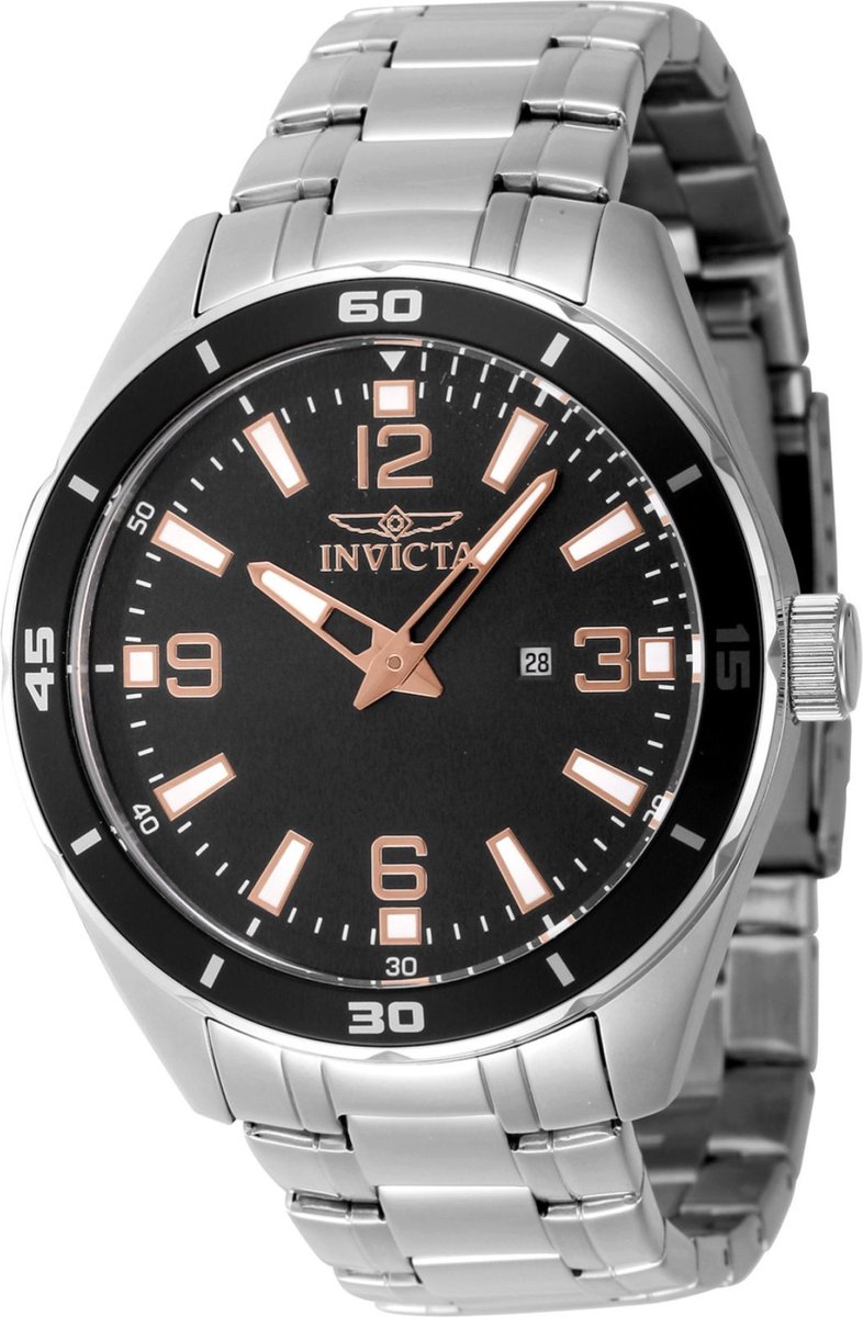 Invicta Pro Diver 46667 Heren Horloge - Waterdicht - Analoog - Quartz Uurwerk - Roestvrij Staal met zwarte Wijzerplaat - 44mm