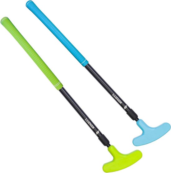 Foto: Golfputter voor mannen en vrouwen 2 pack tweeweg putter minigolfputter voor rechts of linkshandige gebruikers in lengte verstelbare golfclub blauw groen 