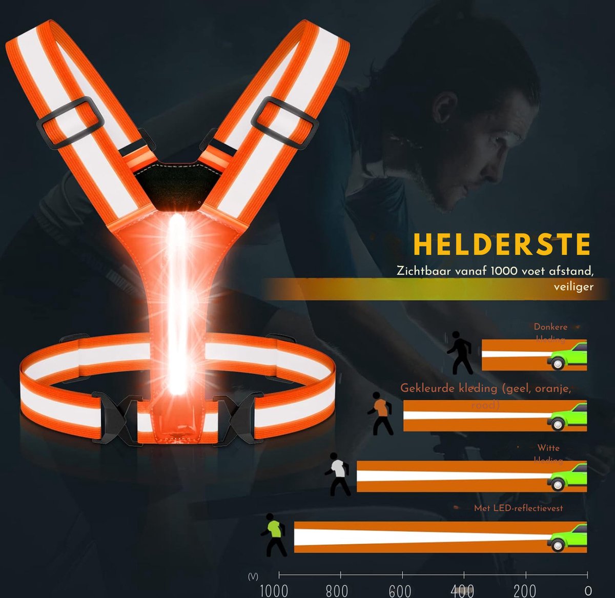 Reflecterend led-loopvest, USB-oplaadbaar loopvest, telefoonhouder voor nachtlopers, 6-11 uur, verstelbare taille en schouders, voor dames, heren en kinderen, zwart