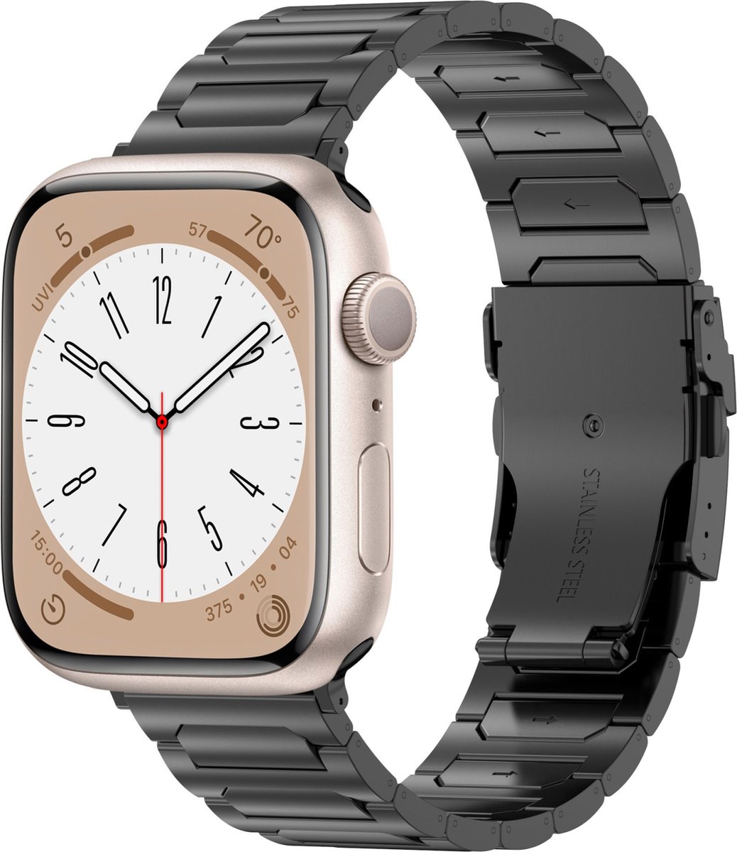By Qubix - Titanium H-type schakelband - Zwart - Geschikt voor Apple Watch 38mm / 40mm / 41mm / 42mm