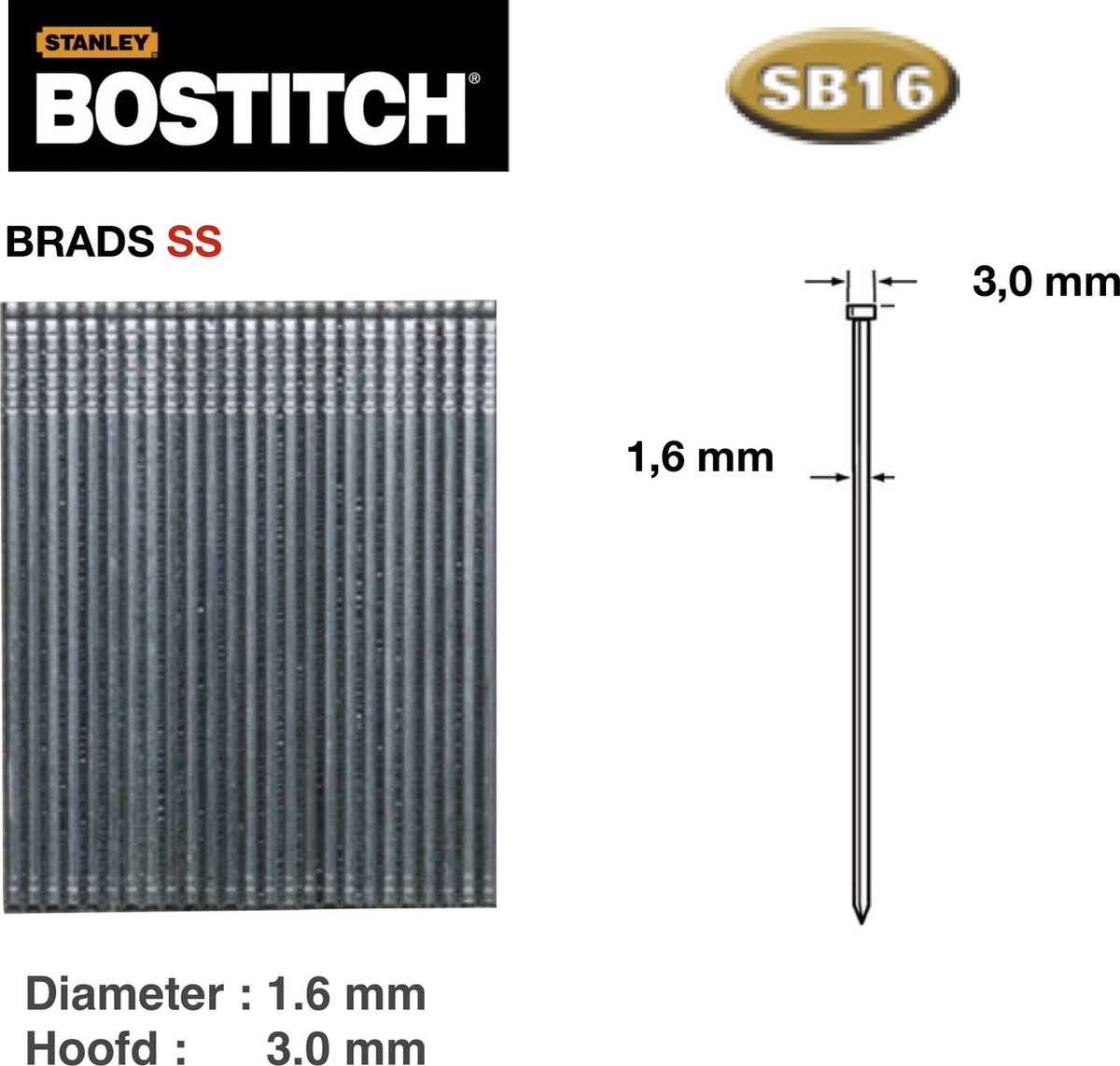 Bostitch 16GA Finish nail 40MM INOX 2.5M