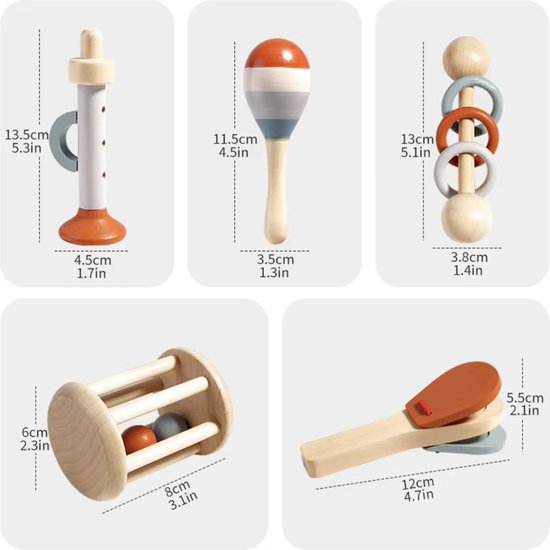 Montessori Speelgoed - Speelgoed 1 Jaar - Muziek Speelgoed - Houten Speelgoed - Baby Speelgoed - Myka's 5 Stuks — afbeelding 5