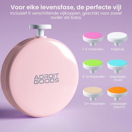 AdroitGoods Elektrische Baby Nagelvijl - Baby Nagelknipper - Manicureset Baby - Nagelschaartje - 6 Vijlen - Incl. Batterij - Roze van AdroitGoods — afbeelding 2