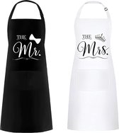 Tablier de couple 2 pièces, tablier de cuisine familial pour la Saint-Valentin, Noël, Halloween, cadeau de mariage - pour les couples de jeunes mariés et les fêtes - Tabliers de cuisine