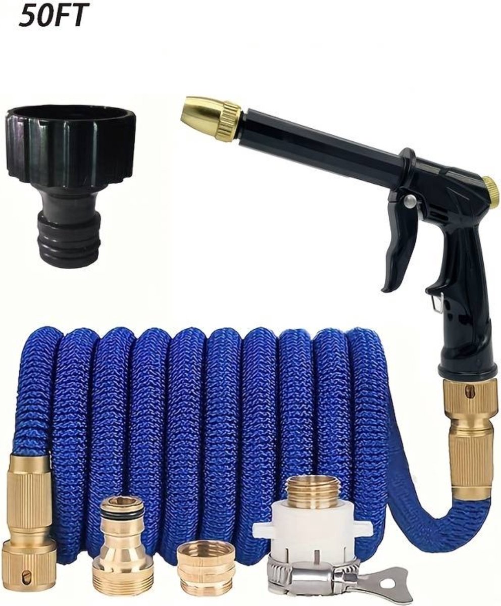 Bovista Tuinslang Flexibel - Tuinslangen - Haspel - Spuitpistool - 15 Meter - Blauw
