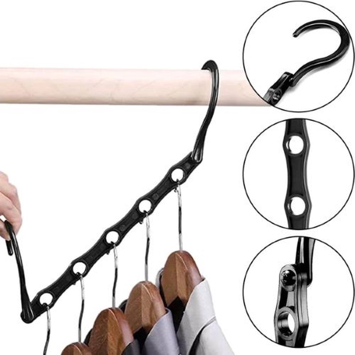 Useme - Ruimtebesparende hanger - Kledingkast organizer - Kledinghanger houder - 8 stuks - Garderobe organizer - Sterke kleren hangers - Kledingrek universeel - Zwart